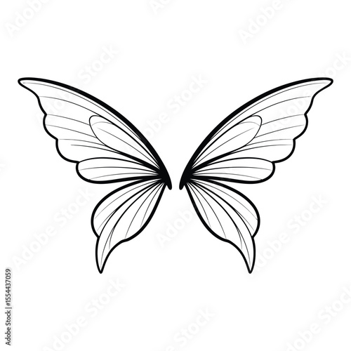 Elegant Butterfly Wings Outline Illustration on White Background