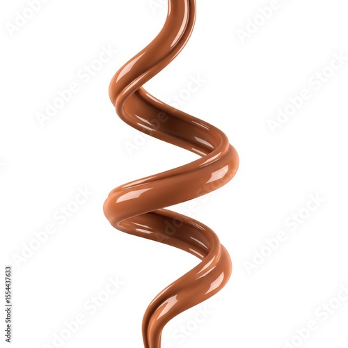A close-up of thick chocolate in high resolution, flowing smoothly in a spiral on a white background, with space for text. Ideal for advertising, web design, banners and packaging.