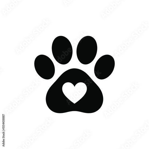 Black Paw Print with White Heart on White Background