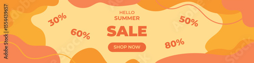 Colorful and minimal summer promo banner with playful shapes, and warm colors. Great for e-commerce ads and summer discount announcements