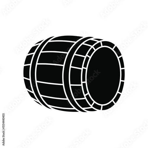 Black and White Illustration of a Wooden Barrel for Storage