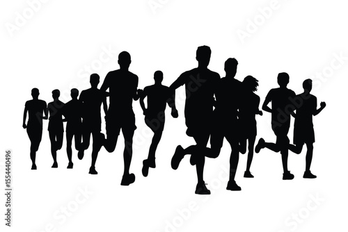 Silhouette of runners in a marathon or race event