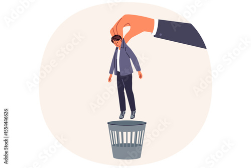 Problem of layoffs and crisis in labor market, due to managers throwing subordinates into trash to optimize profits. Guy became victim of wave of layoffs and risks becoming bankrupt or left homeless