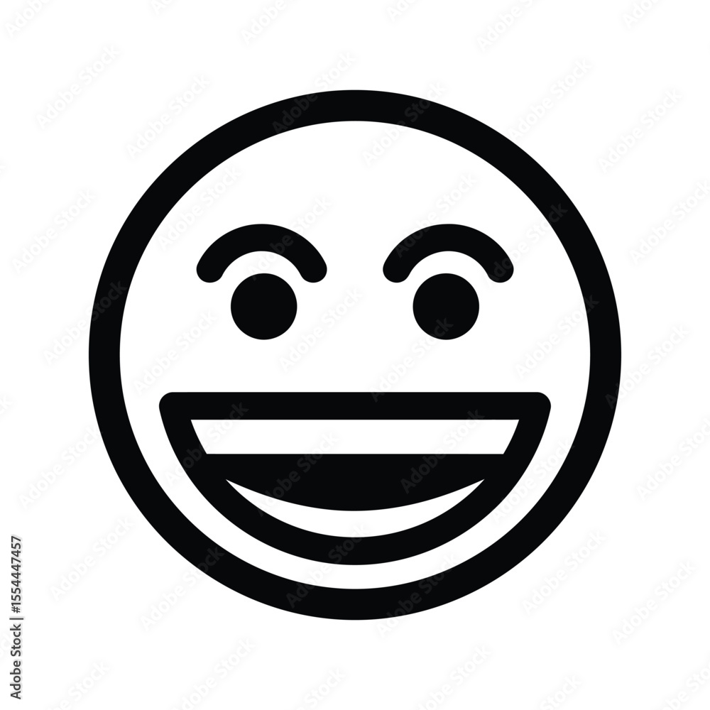 Fototapeta premium Big Grinning Face Emoji Vector Illustration Happy Smiley Broad Smile Joyful Expression Positive Emotion Icon Black and White Simple Design