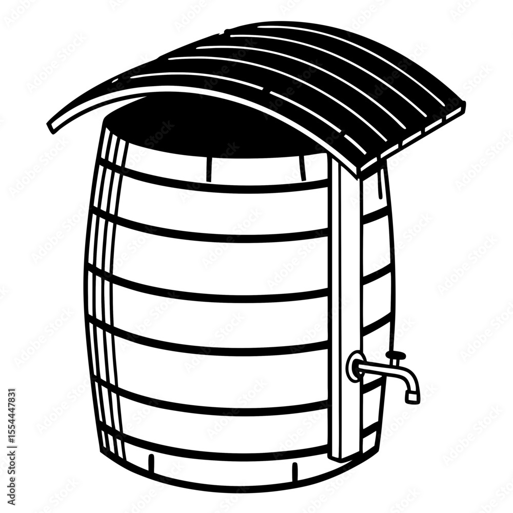 Rain barrel vector line art illustration Rain barrel vector line art illustration