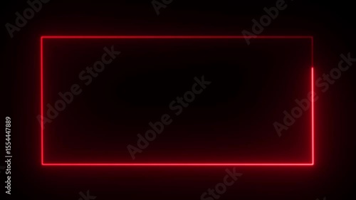 Neon Glowing Rectangle Frame Animation Loop, Red Neon Border Light Effect, Abstract Square Line Motion, Digital Glow Frame Background