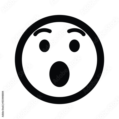 Black and white surprised emoticon open mouth wide eyes simple design vector illustration emoji facial expression digital art