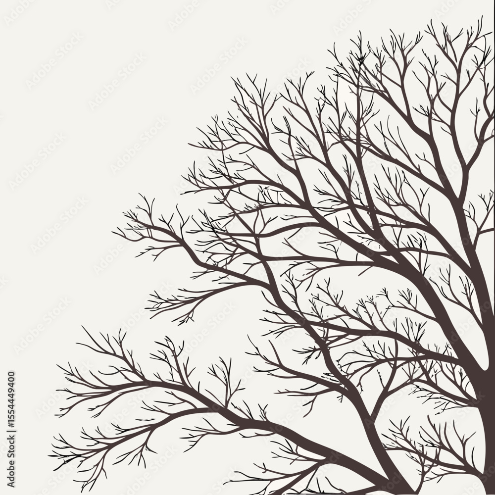 Fototapeta premium Minimalist tree branch silhouette graphic illustration with bare branches against a neutral background