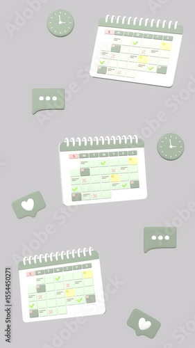 Animated Calendar With Speech Bubble, Clock And Like Icon In Vertical Video.