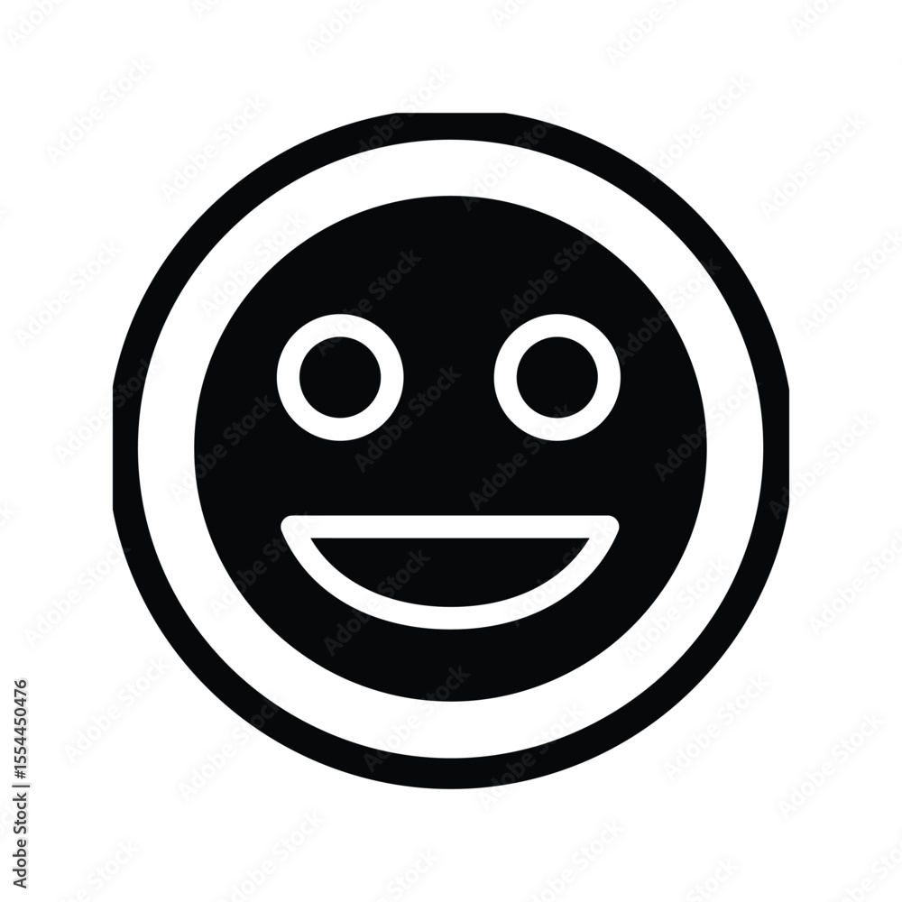 Fototapeta premium Happy emoticon smiling face icon positive feedback symbol joyful emoji black and white illustration simple design vector graphic circular smiley website button app interface element
