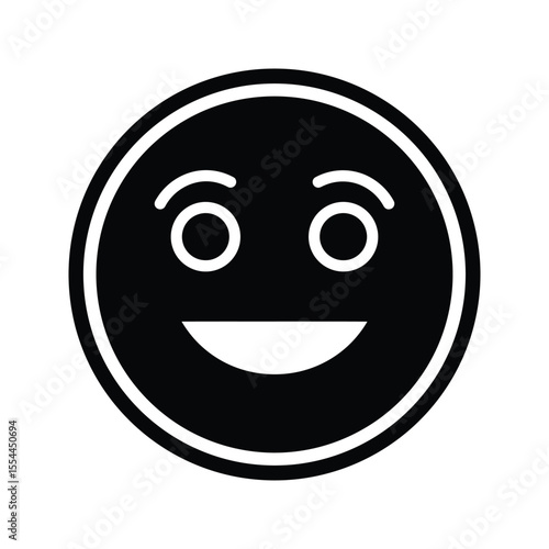 Happy emoticon smiling face positive feedback joyful emoji black and white simple icon user interface graphic design element website asset vector illustration