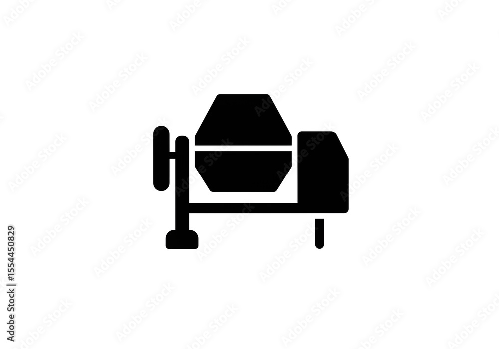 Fototapeta premium A black and white illustration of a cement mixer on a white background in a simple style