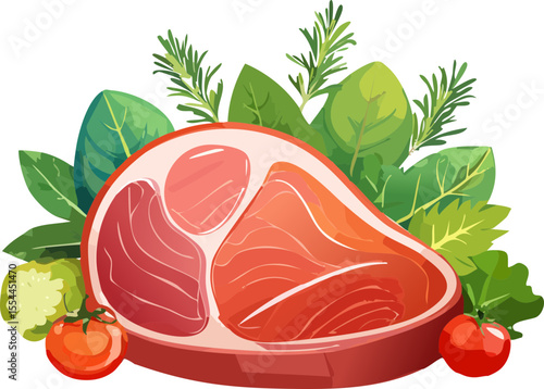 raw salmon steak with vegetables