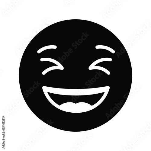 Laughing Emoji Big Grin Happy Face Vector Illustration Black and White Simple Icon Joyful Expression Positive Emotion Funny Smiley