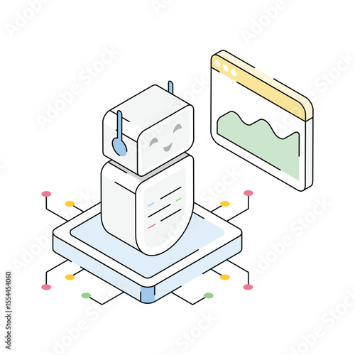 Get a glimpse of this isometric icon showing robot analysis