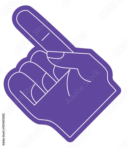 Purple foam finger pointing upwards, representing support and enthusiasm