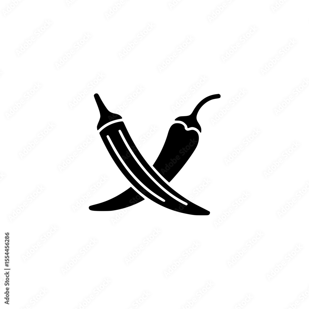 Fototapeta premium Crossed okra pod and chili pepper silhouette icon