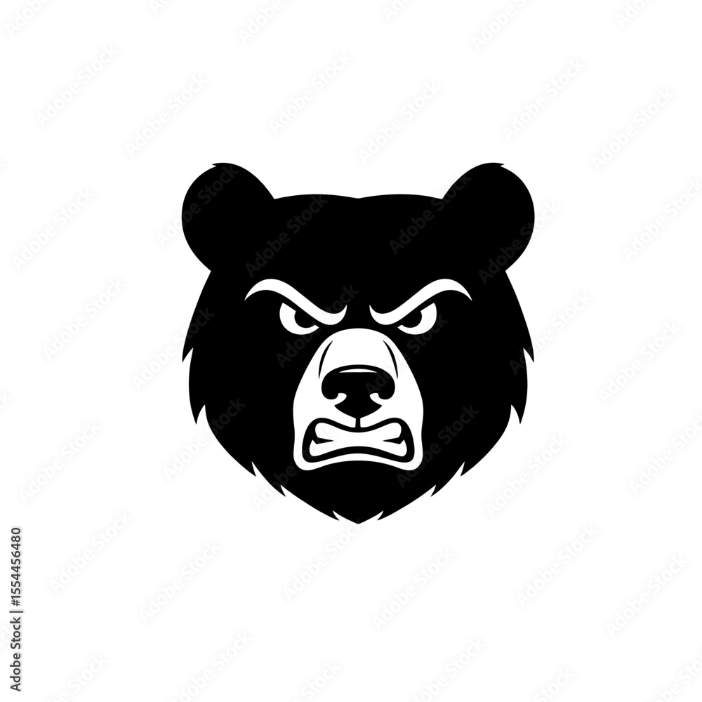 Simple Angry Bear Face Logo, Stylized Head With Angry Eyes and Strong Jawline, Flat Black Vector Art Simple Angry Bear Face Logo, Stylized Head With Angry Eyes and Strong Jawline, Flat Black Vector Art
