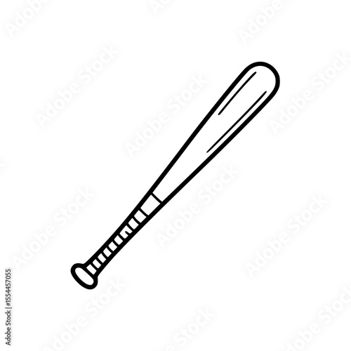 Line art illustration of a classic baseball bat with textured handle grip