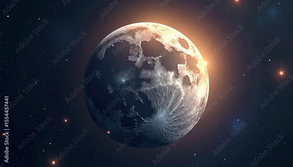 Fototapeta premium Stunning lunar orb illuminated in a cosmic vista with celestial glow and scattered stars