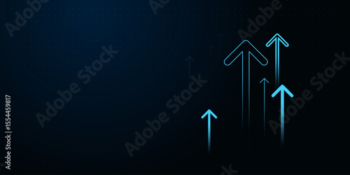 The Uptrend Arrows blue growing on dark background A series of glowing, blue lines Arrow form an upward arrow shape, representing finance, business vector illustration