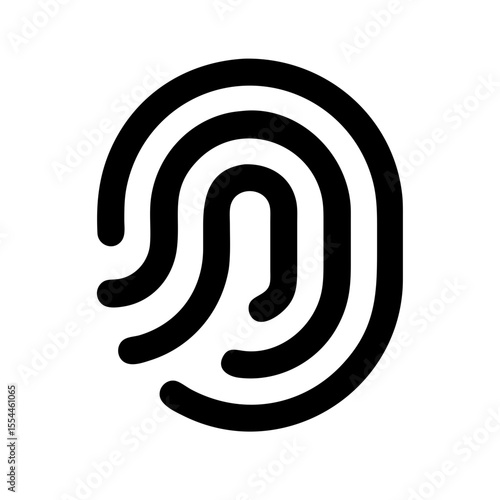 Black fingerprint icon symbolizing biometric identification, digital security, personal access, or identity authentication in modern technology.
