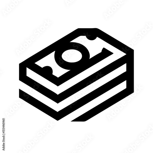 Black icon of a bundled stack of paper money, representing cash, wealth, payments, banking, or financial transactions.
