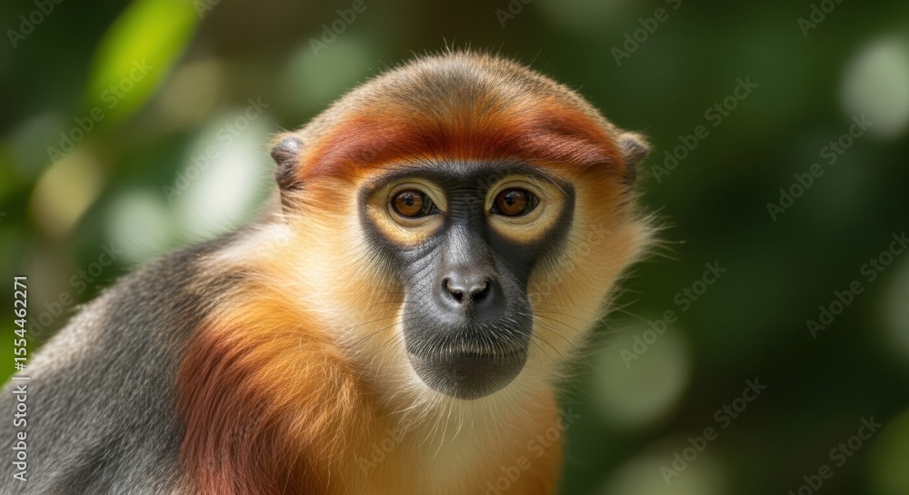 Fototapeta premium Close up portrait of a wild colorful monkey face outdoors