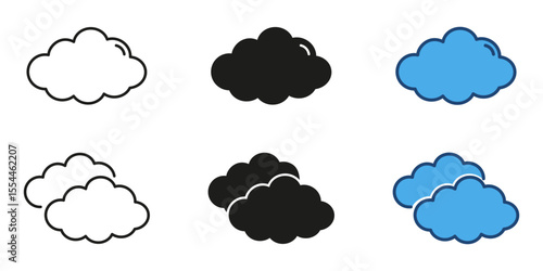 Cloud weather symbols line and solid icon set. Isolated vector illustration