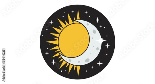 Celestial harmony vector illustration: sun and moon design for print in flat style