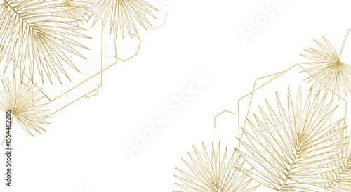Elegant tropical palm leaves vector illustration for wedding invitation design in gold line art style