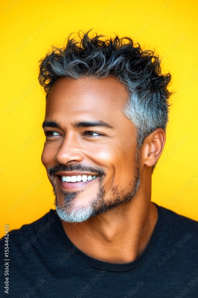 Fototapeta premium A fashionable and chic male posing elegantly. A gentle smile lighting up a maleâ€™s face. A modern and happy gentleman enjoying his moment. A studio glamour portrait of a confident man.