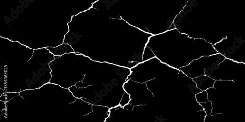 Generate an image depicting a high-contrast texture of a surface with luminous, branching cracks against a deep, dark, or black background. The cracks should appear to glow or be brightly highlighted.