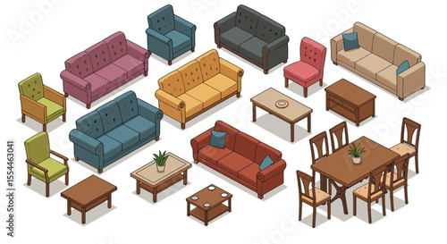Modern furniture collection vector illustration for interior design projects