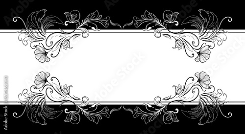 Elegant floral frame vector illustration for decorative design and invitations in black and white