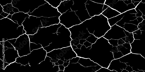 Generate an image depicting a high-contrast texture of a surface with luminous, branching cracks against a deep, dark, or black background. The cracks should appear to glow or be brightly highlighted.