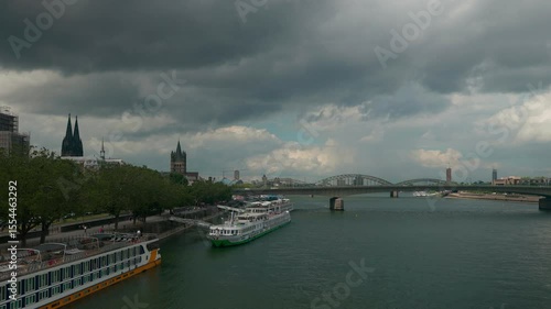 Wallpaper Mural Deutzer Brucke bridge with public transportation metro in Cologne, Germany. Torontodigital.ca