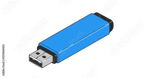 Blue usb flash drive vector illustration for technology design in isometric style