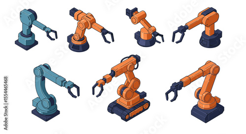 Industrial robotics vector illustration in isometric style for engineering design