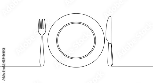 Minimalist dining vector illustration featuring line art table setting for restaurant design