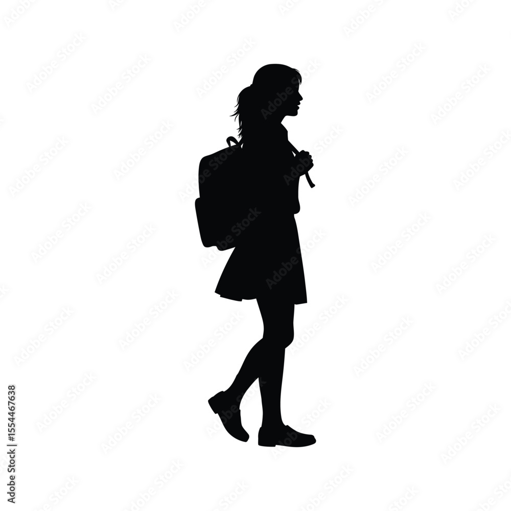 Silhouette of a girl student walking to school with a backpack vector illustration Silhouette of a girl student walking to school with a backpack vector illustration