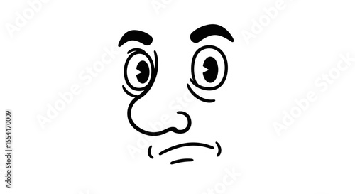 Cartoon face expression vector illustration for humorous print design in minimal line style
