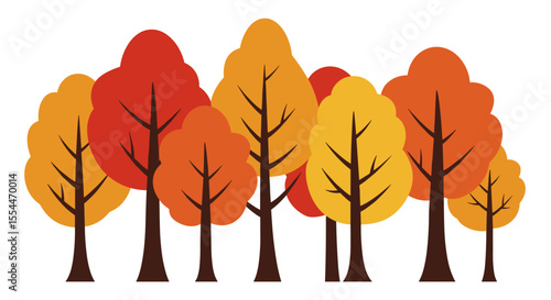 Autumn forest vector illustration: colorful trees design for print and poster in flat style
