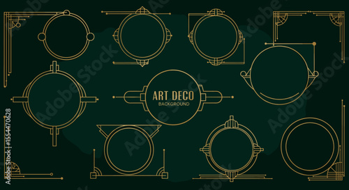 Art deco elegance: geometric frames for design background in gold line vector illustration