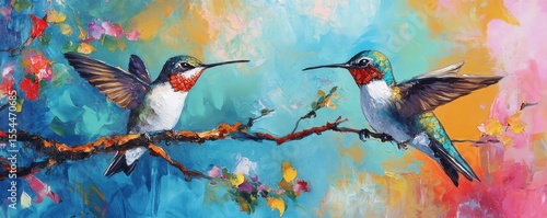 Hummingbird Bird on Branch Painting