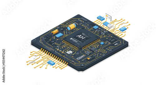 Isometric microchip technology vector illustration for electronic design and concept