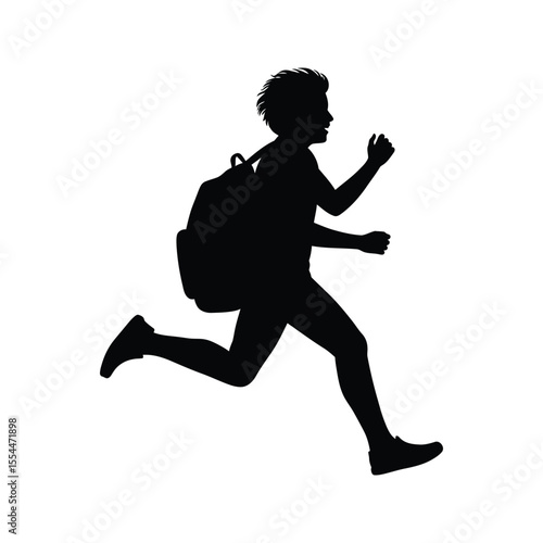 Silhouette of a student running with a backpack back to school running child vector illustration