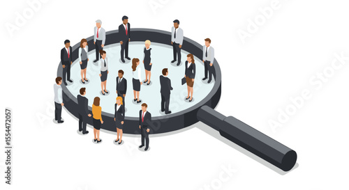 Isometric business teamwork concept vector illustration for recruitment and human resources design