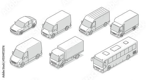 Isometric vehicle collection vector illustration for transportation design