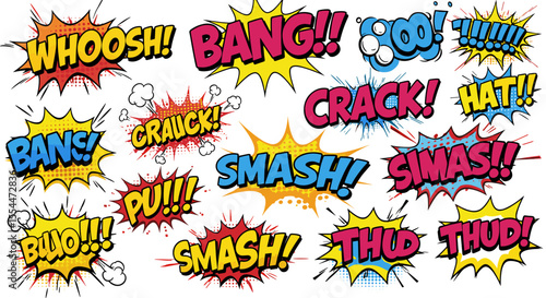 Comic book vector illustration with colorful speech bubbles for pop art design